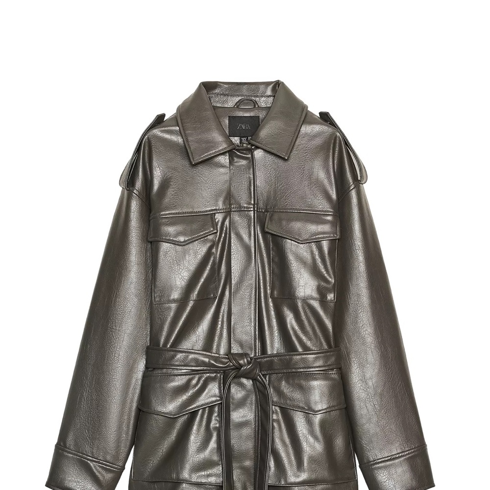 Zara Women's Shiny Gray Leather Jacket